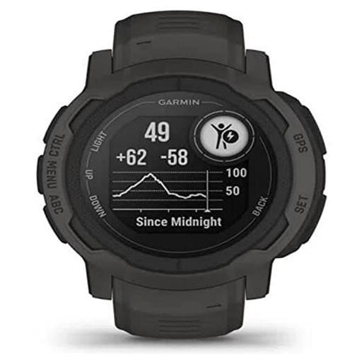Garmin instinct 2, smartwatch, 45mm, rugged design, autonomia 28 giorni, +30 app multisport, gps, cardio, spo2, activity tracker 24/7, connect iq (graphite)