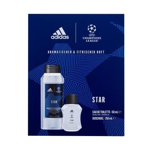 Adidas uefa champions league star cofanetti eau de toilette 50 ml + doccia gel 250 ml per uomo