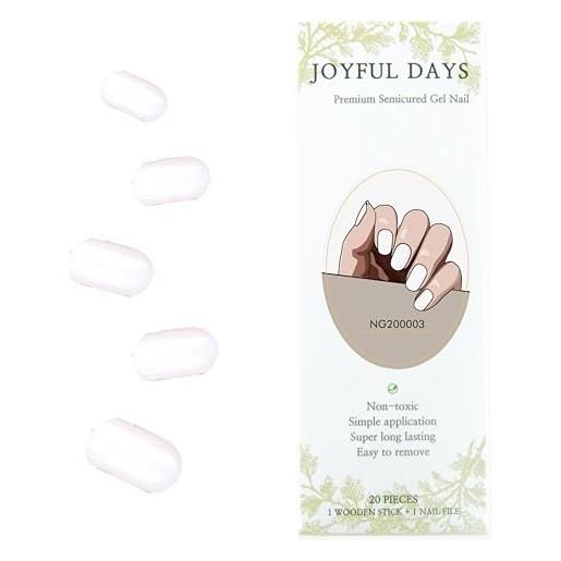 JoyfulDays joyful days - strisce per unghie in gel semi-polimerizzato, autoadesive per unghie, con lima e bastone, colore: bianco
