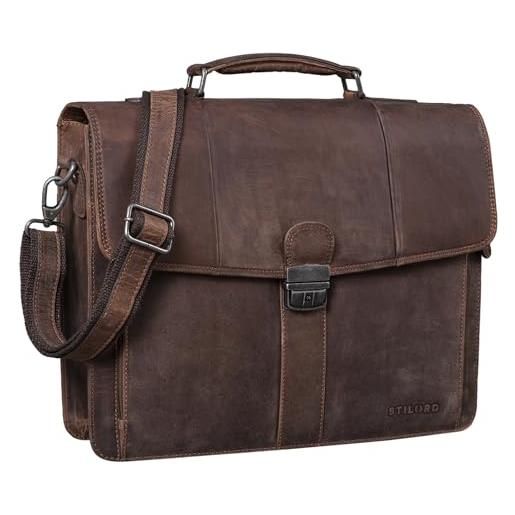 STILORD 'havanna' borsa ventiquattrore uomo in pelle cartella portadocumenti valigetta 24 ore vintage chiusura con chiave, colore: veleta - marrone