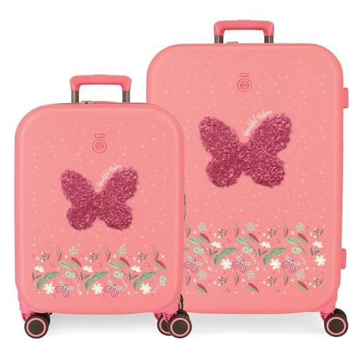 Enso beautiful natura set di valigie rosa 55/70 cm rigida abs chiusura tsa 116l 7,54 kg 4 ruote doppie bagaglio a mano, rosa, set di valigie