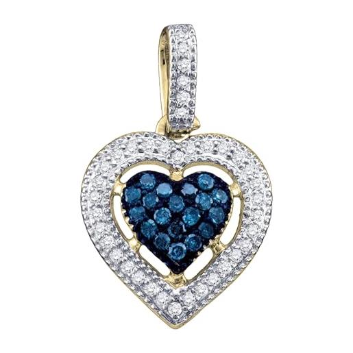 Dazzlingrock collection 0.21 carati in oro giallo 10 k (ctw) blu & bianco diamante da donna con ciondolo a forma di cuore