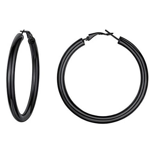 FindChic orecchini a cerchio neri da 60mm cerchi in acciaio inossidabile orecchini a cerchio leggeri di medie dimensioni orecchini a cerchio da donna orecchini cerchio anallergici