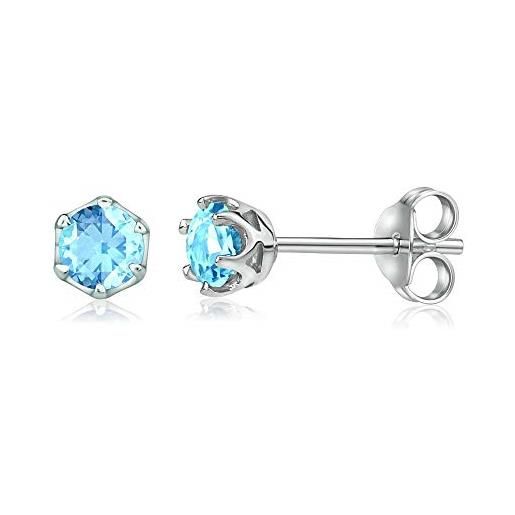 SILVEGO orecchini da donna in argento 925 con vero topazio azzurro 4 mm chiusura farfallina, jjj1032ts
