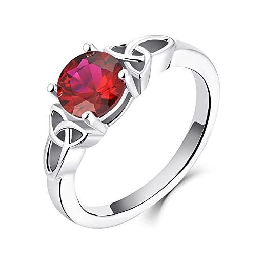 YL anello di fidanzamento anello celtico 925 argento con luglio pietra portafortuna rubino fede nuziale solitario per le spose donna(taglia18)