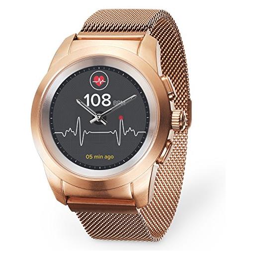 MyKronoz ze. Time-elite-reg smartwatch ibrido con lancette analogiche, oro rosa spazzolato/milanese