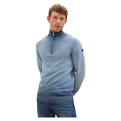 TOM TAILOR washed look troyer maglione in cotone, 10668-sky captain blue, l uomo