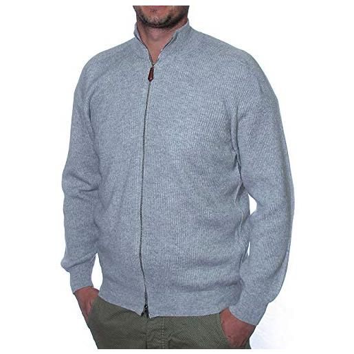 Duemme Maglieria Cashmere uomo cardigan 100% cashmere con la zip collo a lupetto costa inglese vestibilità classica (grigio chiaro, l)