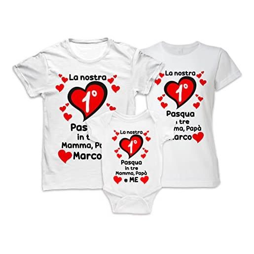 Bulabadoo tris tshirt e body neonato pasqua - nome personalizzato - pasqua in 3 - insieme - love - cuore - piccino - papà mamma bimbo - bimba - idea regalo