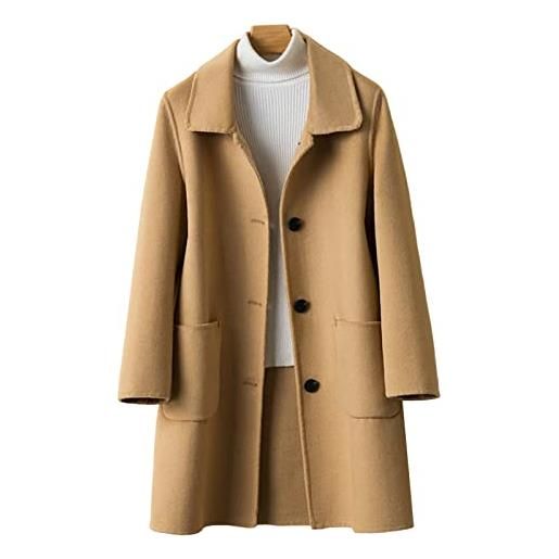 Haloppe cappotto da donna casual monopetto puro colore invernale cappotto di lana bifacciale anti-sbiadimento ispessito cammello m
