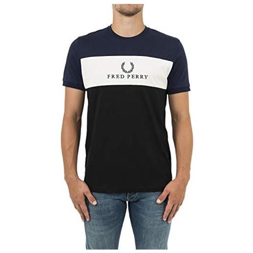 Fred Perry - maglietta per uomo colore bianco nero e blu con grande logo sul davanti - m