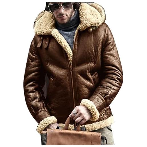 Suncolour giacche da uomo con cappuccio in finta pelle scamosciata cappotti invernali in pile spesso sherpa in ecopelle