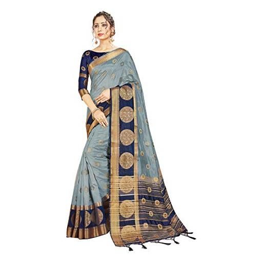 Elina fashion sarees - sari banarasi da donna in seta grezza intrecciata, regalo indiano diwali festival sari con camicetta non cucita, grigio, taglia unica