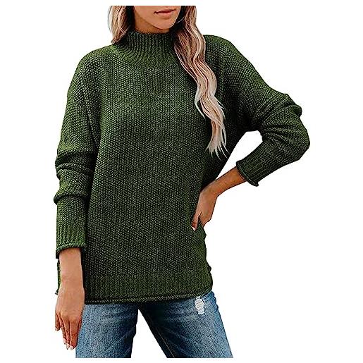 Shffuw maglioni lunghi donna maglione donna invernale lungo maglione dolcevita a maniche lunghe da donna maglione casual allentato maglioncini donna autunnali camicia lunga donna vestito (green, m)