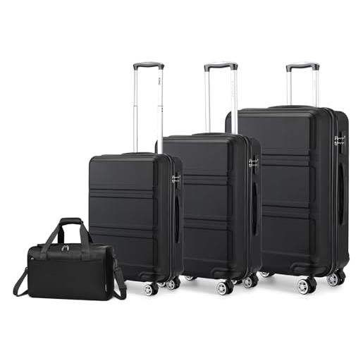 KONO set di 4 valigie rigida e leggera valigia (55cm/65cm/74cm) in abs con 4 ruote rotanti e lucchetto tsa & borsa da viaggio 40x20x25 ryanair, nero