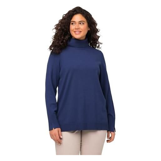 Ulla popken maglione basic a collo alto con dettaglio in maglia, nero, 52-54 donna