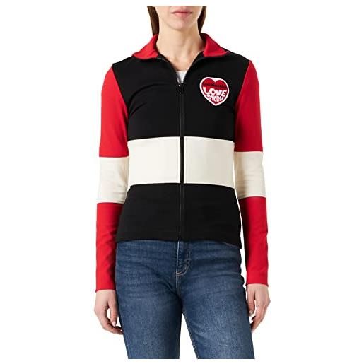 Love Moschino zippered in viscose super stretch jersey, customized with embroidered storm knit effect heart patch giacca, black white red, 42 da donna