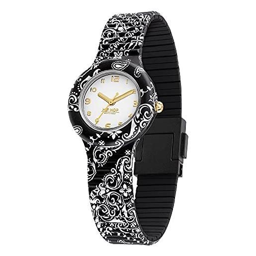HIP HOP bandana time-only orologio donna, cinturino stampato in silicone e cassa di 32 mm di diametro con quadrante bianco