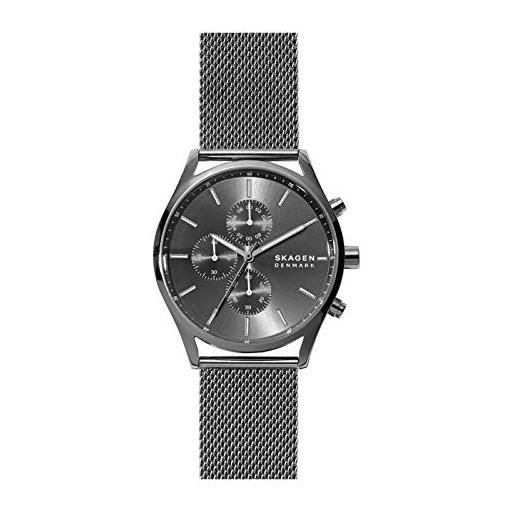 Skagen orologio holst chronograph da uomo, movimento cronografo al quarzo, cassa in acciaio antracite da 40 mm con bracciale a maglie in acciaio inossidabile, skw6608