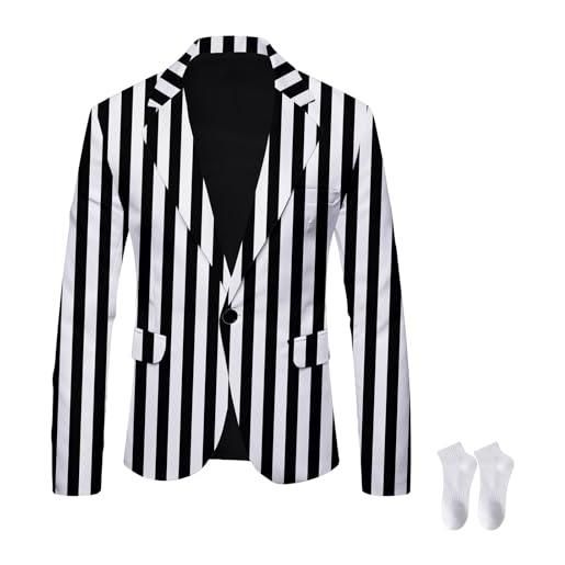 owsber blazer da uomo a righe bianche e nere 2023, giacca casual britannica slim fit gessata, colore 1. , m