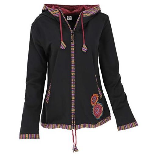 GURU SHOP guru-shop, giacca etnica nepalese, giacca ricamata, nero/rosso, cotone, dimensione indumenti: m (38), giacche e gilet boho