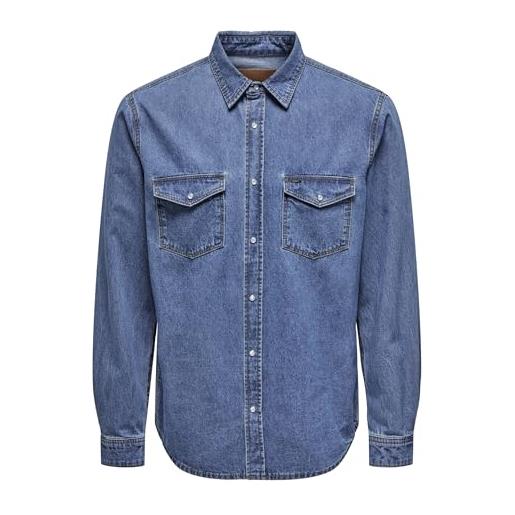 Only & sons onsbane 3247 dnm shirt noos camicia, medium blue denim, xxl uomo