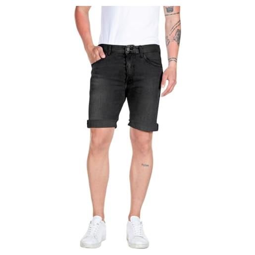 Replay pantaloncini jeans da uomo con power stretch, grigio (grigio scuro 097), 38