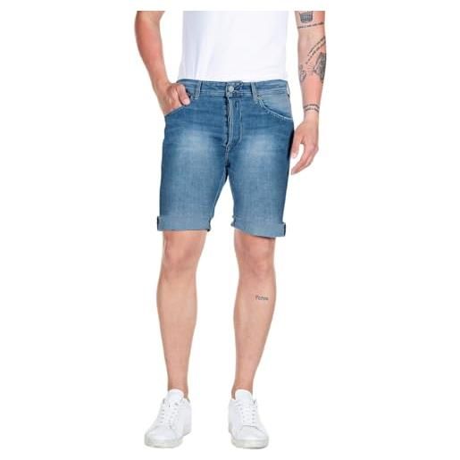 Replay pantaloncini jeans da uomo con elastico, blu (blu medio 009), 28w