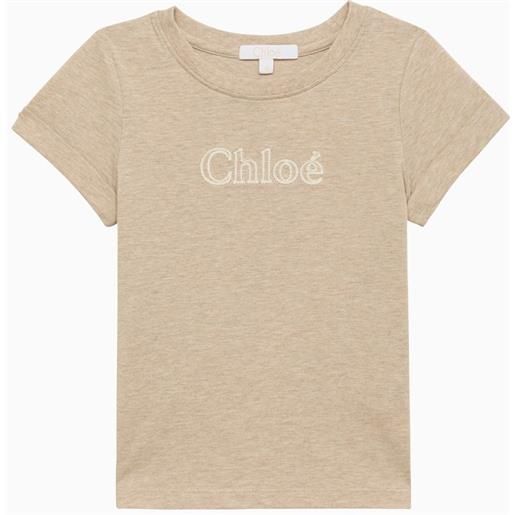 Chloé t-shirt beige in cotone con logo