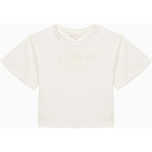 Chloé t-shirt bianca in cotone con logo