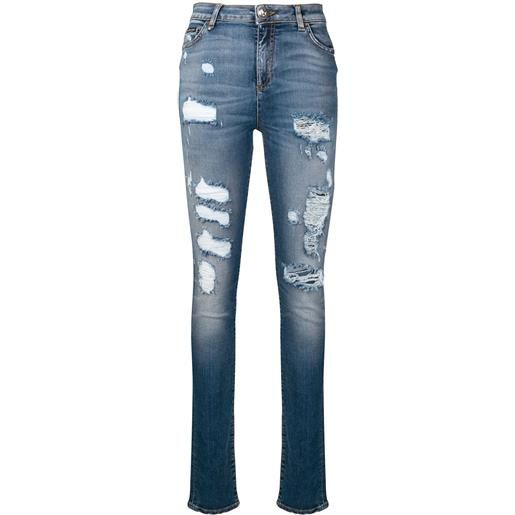 Philipp Plein jeans skinny strappati - blu