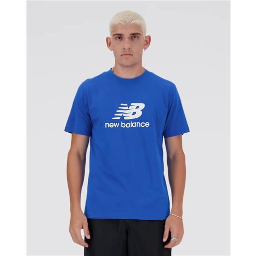 T-shirt maglia maglietta uomo new balance azzurro stacked logo cotone mt41502bul