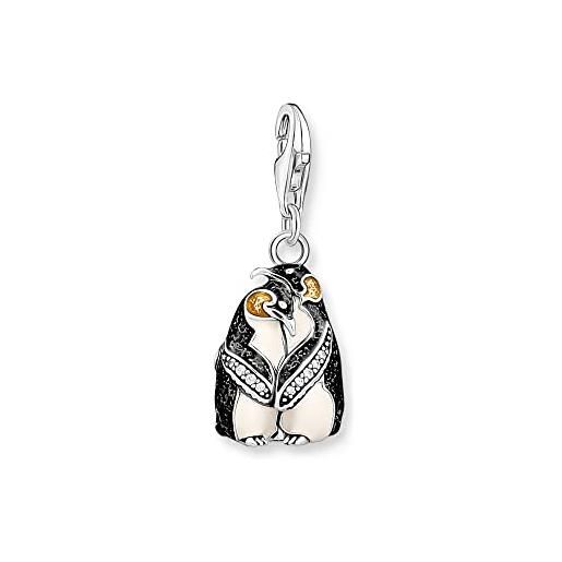 Thomas sabo ciondolo a forma di pinguino in argento sterling 925 leggermente annerito a forma di coppia di pinguini imperatori, dimensioni: 18 x 10 mm, 1909-691-7, misura unica, argento sterling, 