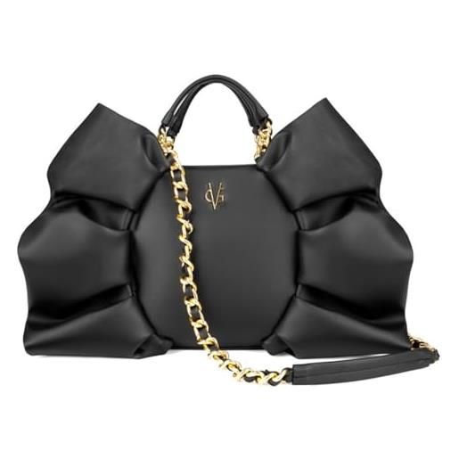VALENTINA GIORGI - vg - borsa caramella in ecopelle nera con rouches laterali, borsa a mano con tracolla removibile e finiture oro | borse da donna per uno stile giovane e moderno