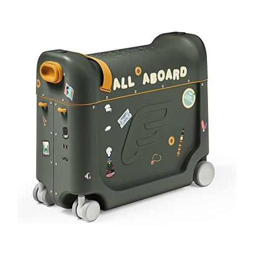 Stokke jet. Kids bed. Box, golden olive - valigia cavalcabile utilizzabile come lettino - aiuta il bambino a rilassarsi e a dormire in viaggio - approvata da molte linee aeree - ideale dai 3 ai 7 anni