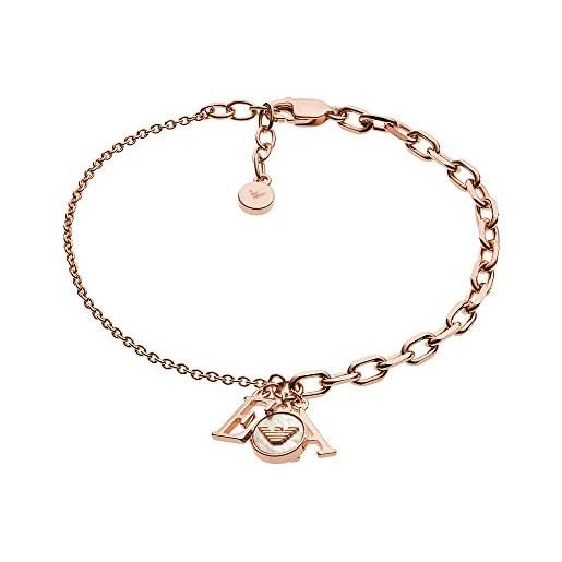 Emporio Armani bracciale da donna, lunghezza: 160 mm +/- 20 mm, dimensione lettere: 8x6x1 mm, dimensione charm: 8x8x2 mm bracciale in oro rosa e argento, eg3385221