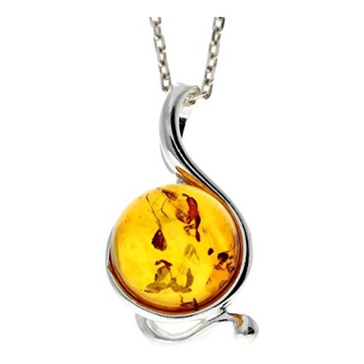 SilverAmber Jewellery ciondolo in vero ambra baltica e argento sterling senza catenina, 615, pietra argento sterling resina, ambra