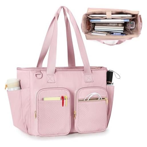 Prokva borsa per insegnanti con scomparto per laptop, borsa grande per insegnanti per lavoro femminile e forniture per insegnanti, rosa (borsa vuota)