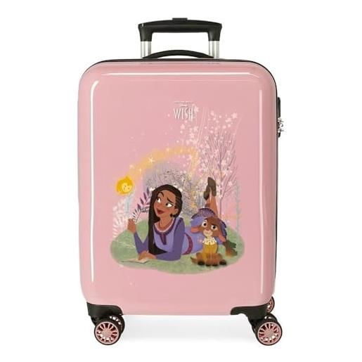 Disney joumma Disney make a wish valigia da cabina rosa 38 x 55 x 20 cm rigida abs chiusura a combinazione laterale 34 l 2 kg 4 ruote bagagli mano, rosa, valigia cabina