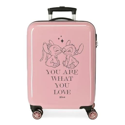 Disney joumma Disney stitch you love valigia da cabina rosa 38 x 55 x 20 cm rigida abs chiusura a combinazione laterale 34 l 2 kg 4 ruote bagagli mano, rosa, valigia cabina