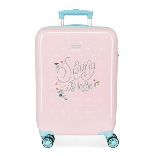 ROLL ROAD spring is here - valigia da cabina rosa, 38 x 55 x 20 cm, rigida abs, chiusura a combinazione laterale, 34 l, 2 kg, 4 ruote, bagaglio a mano, rosa, valigia cabina