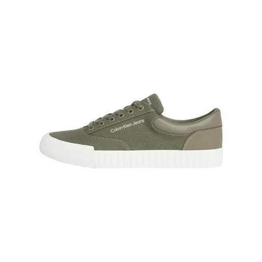 Calvin Klein Jeans skater vulc low laceup mix in dc ym0ym00903, sneaker vulcanizzate uomo, verde (dusty olive/bright white), 48 eu