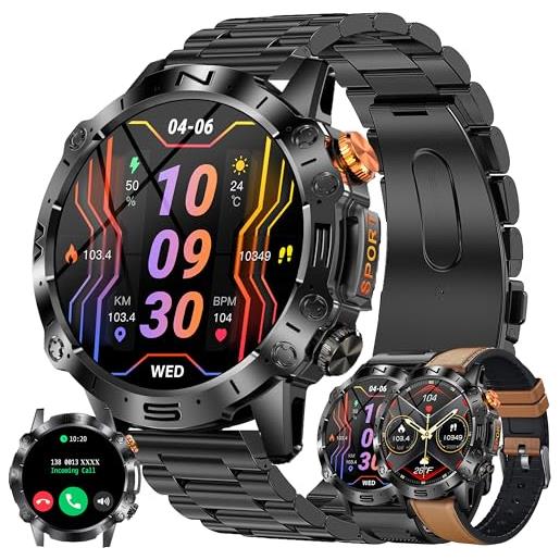 AWZTZXL smartwatch uomo, effettua o risposta chiamate, 1,43 orologio digitale monitor del spo2/sonno, 24h cardiofrequenzimetro, fitness tracker, ip68 sportivo, smart watch contapassi android ios (nero)