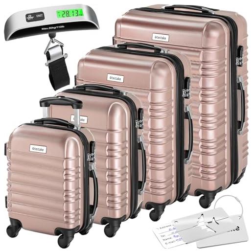 TecTake® set di 4 valigie rigide mila, trolley inseribili con rotelle girevoli a 360°, maniglia telescopica regolabile, spazio interno espandibile, robusta, bilancia, etichette - rosa dorato