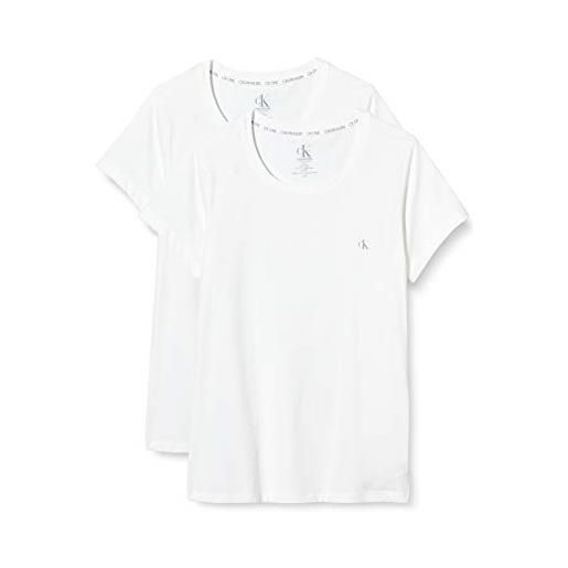 Calvin Klein t-shirt donna 2 pack s/s crew neck 2 pk elasticizzata, bianco (white), xl