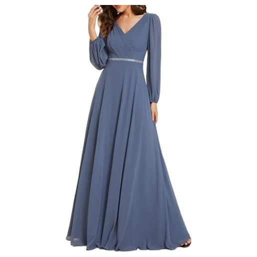 Ever-Pretty abiti da ospite per matrimonio maniche arricciati fluido comodo classico abiti da damigella d'onore blu navy 54