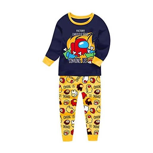 N /D pigiama per bambini con scritta among us you looking sus bro impostor character cotton pjs sleepwear set, rosso, 11-12 anni