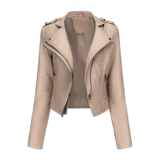 RQPYQF giacca corta da donna in pelle pu, giacca motociclista da donna elegante giubbino giacchetto corta casual per primavera e autunno wt50 (beige, xl)