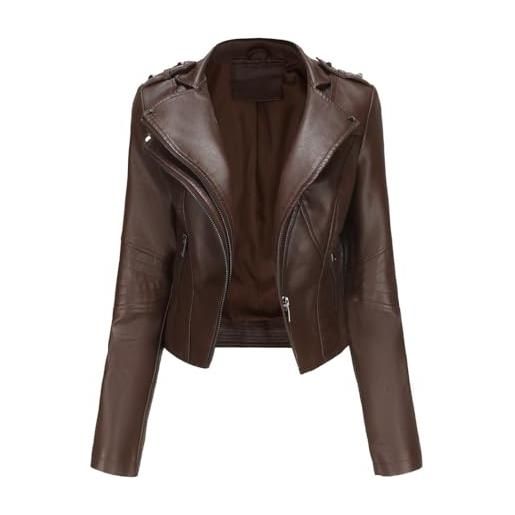 RQPYQF giacca corta da donna in pelle pu, giacca motociclista da donna elegante giubbino giacchetto corta casual per primavera e autunno wt50 (marron, m)