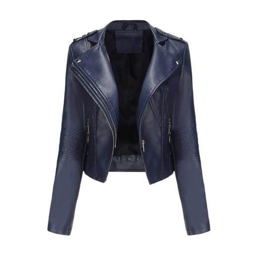 RQPYQF giacca corta da donna in pelle pu, giacca motociclista da donna elegante giubbino giacchetto corta casual per primavera e autunno wt50 (nero, m)